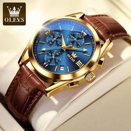 OLEVS WATCH MODEL 2872 BELT BROWN DIAL BLUE COLOUR WATCH FOR MEN