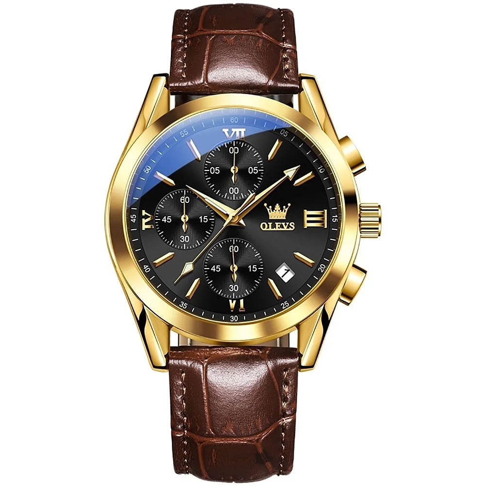 OLEVS WATCH MODEL 2872 BELT BROWN DIAL GOLDEN BLACK COLOUR WATCH FOR MEN
