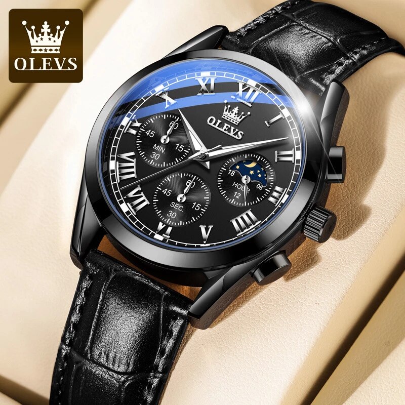 OLEVS WATCH MODEL 2872 BELT BLACK DIAL BLACK COLOUR WATCH FOR MEN