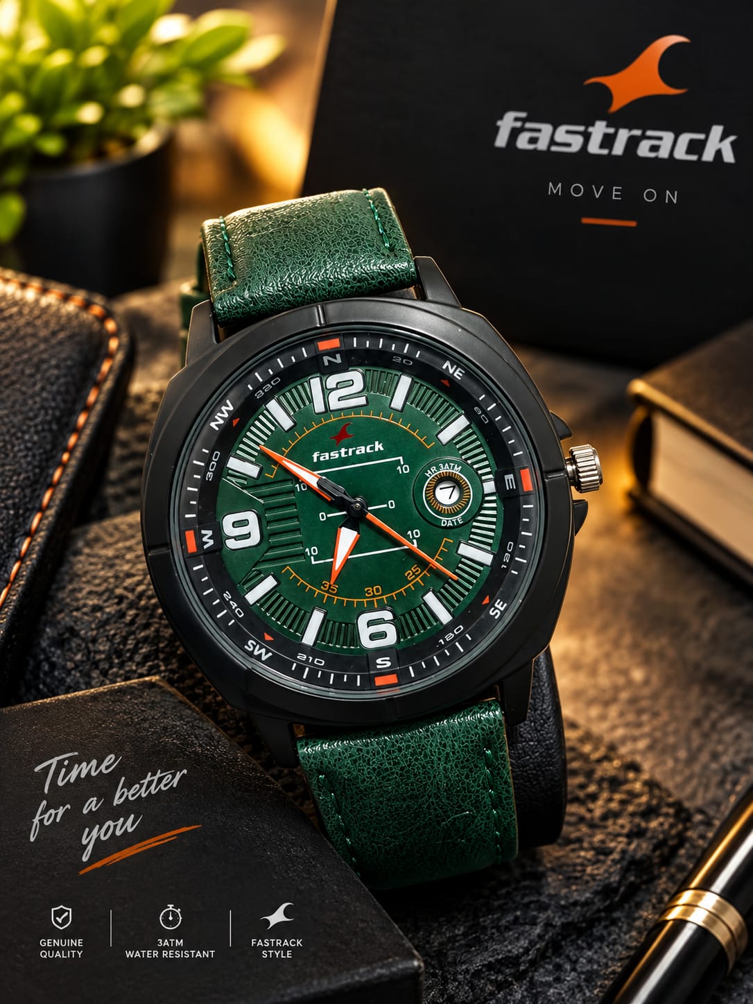 Fastrack 12509 ঘড়ি | স্টাইলিশ গ্রীন ডায়াল ও ব্ল্যাক কেস